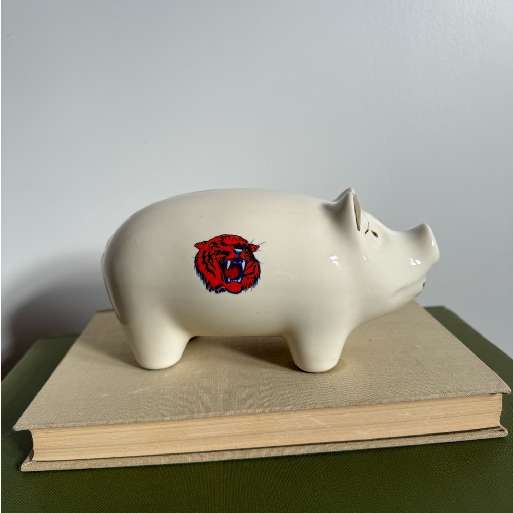 Vintage Porcelain Tiger Wildcat Piggy Pig Bank